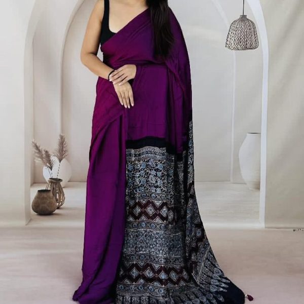 ajrakh dola silk saree
