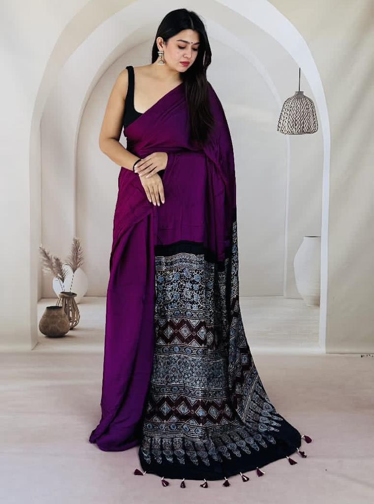 ajrakh dola silk saree