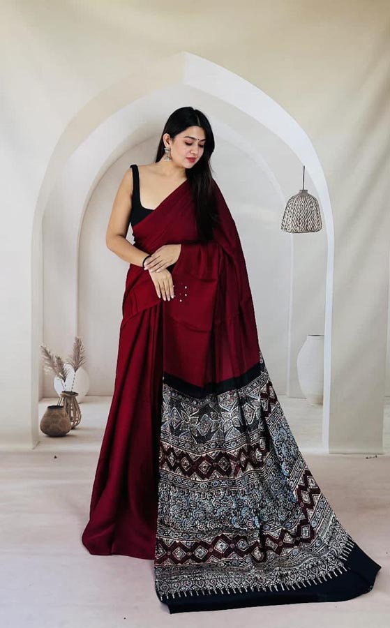 ajrakh dola silk saree
