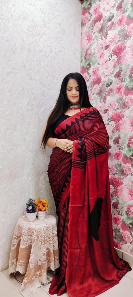 Ajrakh Handwork Modal Silk Saree