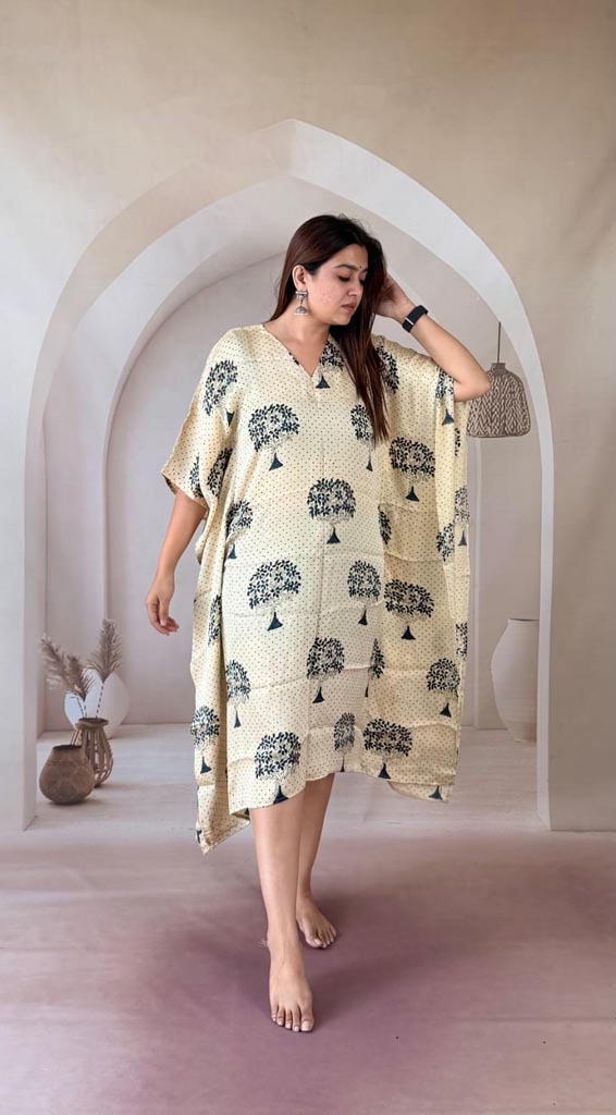 Handcrafted Modal Silk Ajrakh Kaftan