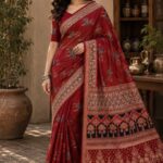 Handblock Ajrakh Cotton Saree