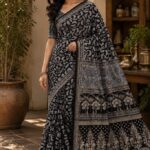 Ajrakh Handblock Print Saree