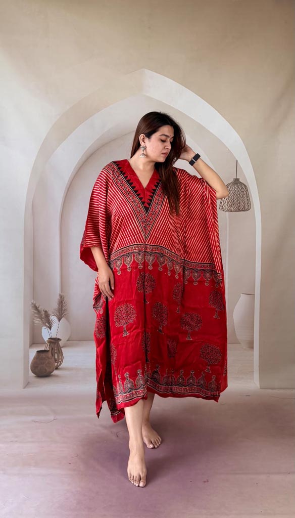 Artisan Ajrakh Silk Lounge Kaftan