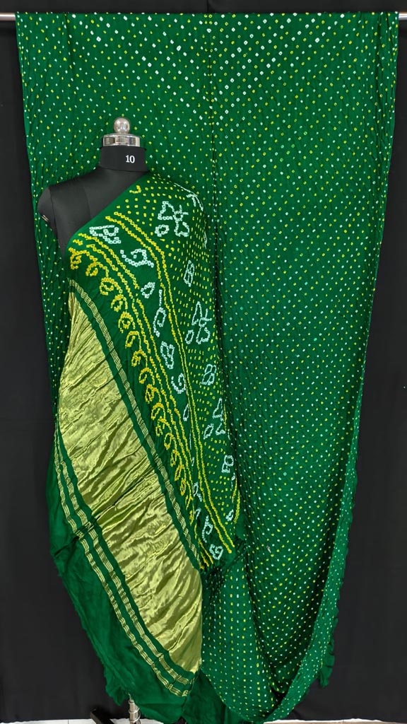 Pure Gajji Rai Bandhej – green floral Pure Gajji Rai Bandhej – green floral