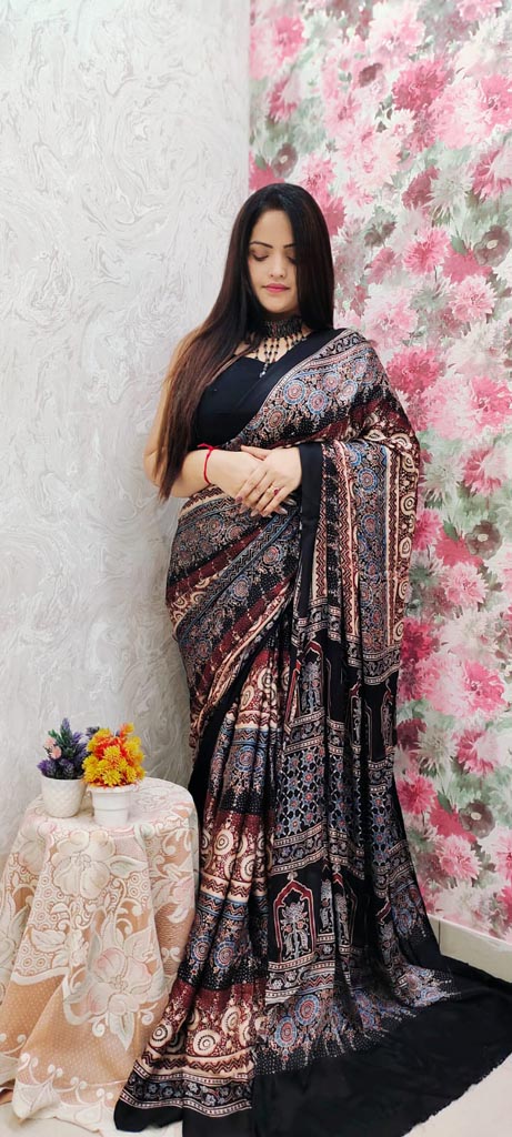 Ajrakh Handwork Modal Silk Saree