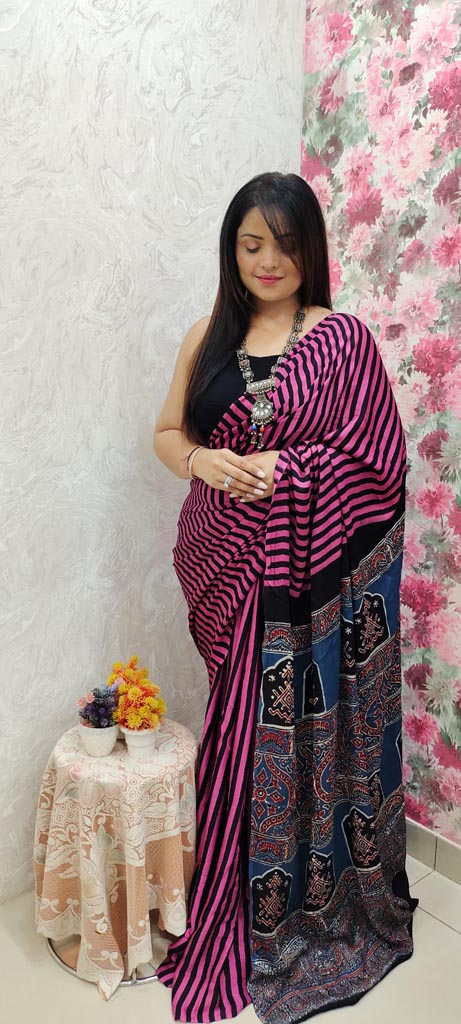 Ajrakh Handwork Modal Silk Saree