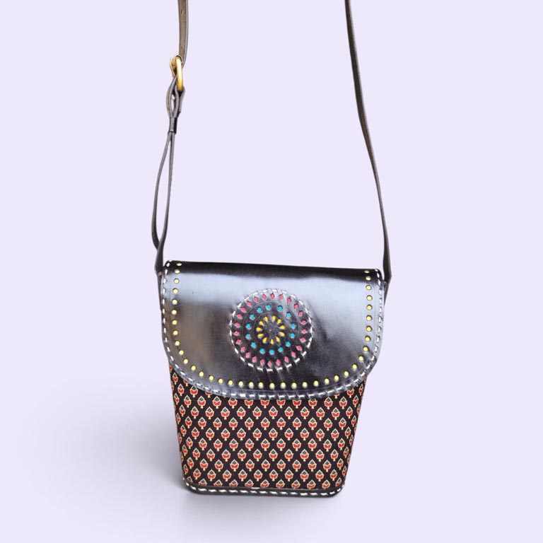 Handcrafted Ajrakh Leather Sling Bag