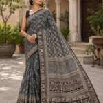 Ajrakh Handblock Print Saree