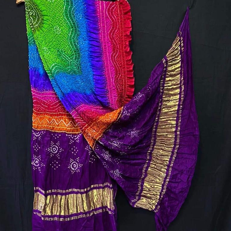 bandhani duppatta Multi Colour Barik Bandhej Duppta