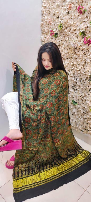 Modal Silk Ajrakh Handblock Print Dupatta