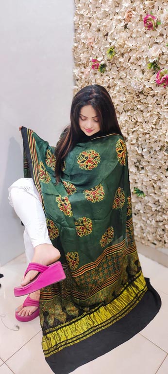 Modal Silk Ajrakh Handblock Print Dupatta