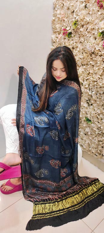 Modal Silk Ajrakh Handblock Print Dupatta