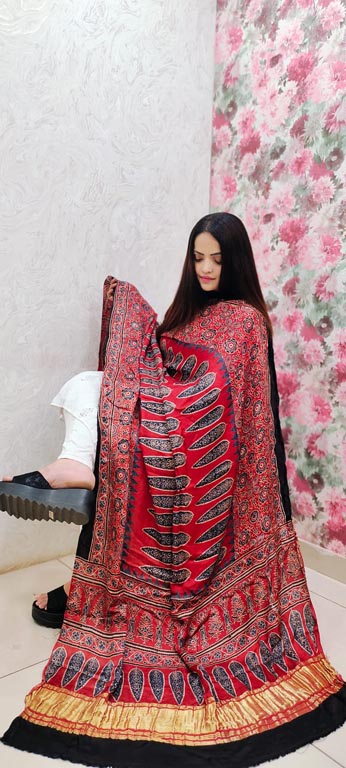 Modal Silk Ajrakh Handblock Print Dupatta