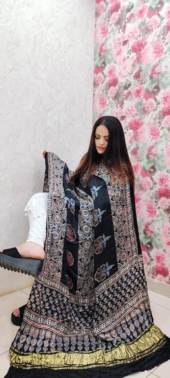 Modal Silk Ajrakh Handblock Print Dupatta