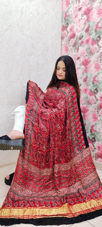 Modal Silk Ajrakh Handblock Print Dupatta