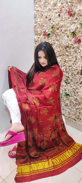 Modal Silk Ajrakh Handblock Print Dupatta