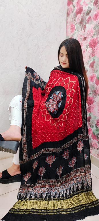 Modal Silk Ajrakh Handblock Print Dupatta