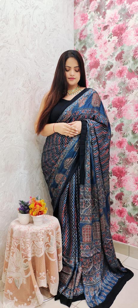 Ajrakh Handwork Modal Silk Saree