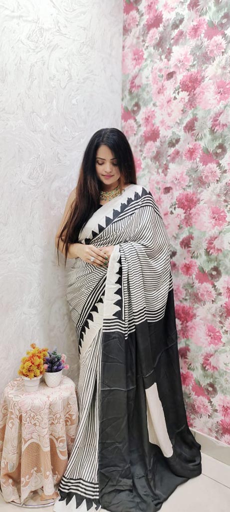 Ajrakh Handwork Modal Silk Saree