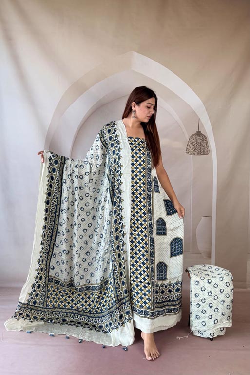 Silk Ajrakh Handblock Print Suit Pieces