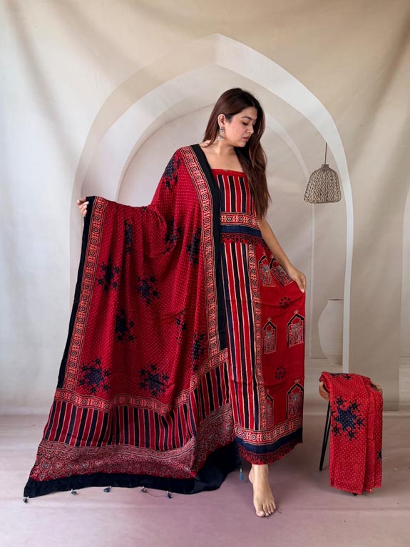Silk Ajrakh Handblock Print Suit Pieces