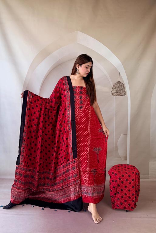 Silk Ajrakh Handblock Print Suit Pieces