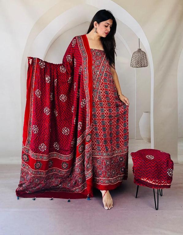 Silk Ajrakh Handblock Print Suit Pieces