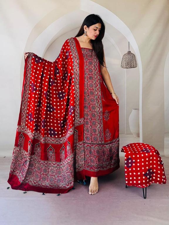 Silk Ajrakh Handblock Print Suit Pieces