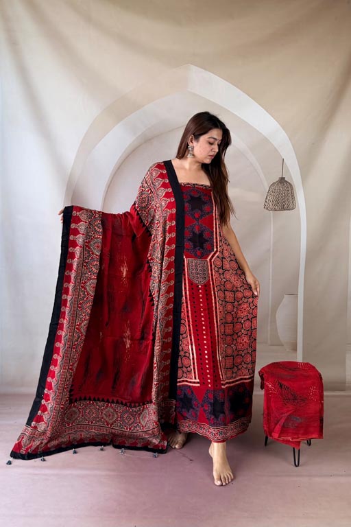 Silk Ajrakh Handblock Print Suit Pieces