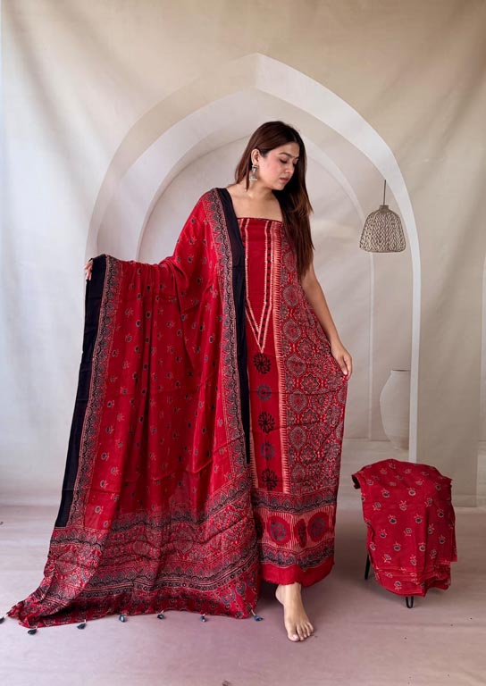 Silk Ajrakh Handblock Print Suit Pieces