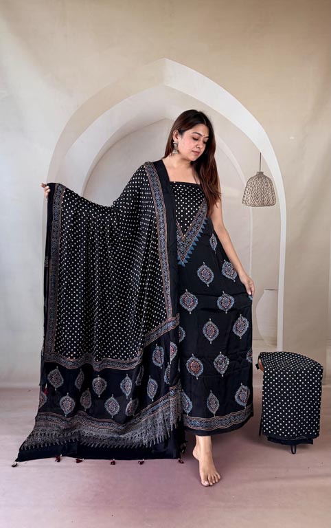 Silk Ajrakh Handblock Print Suit Pieces