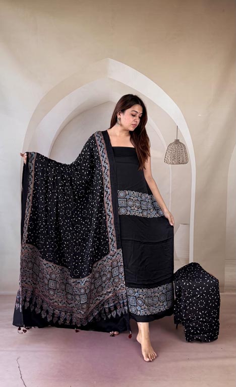 Silk Ajrakh Handblock Print Suit Pieces