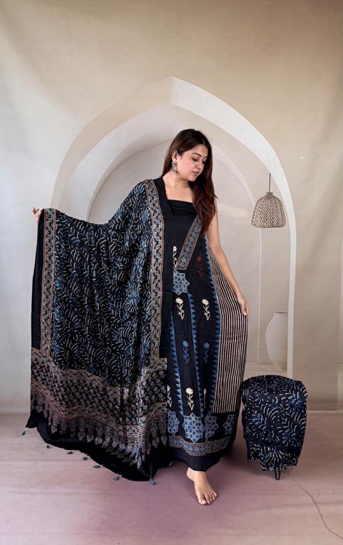 Silk Ajrakh Handblock Print Suit Pieces