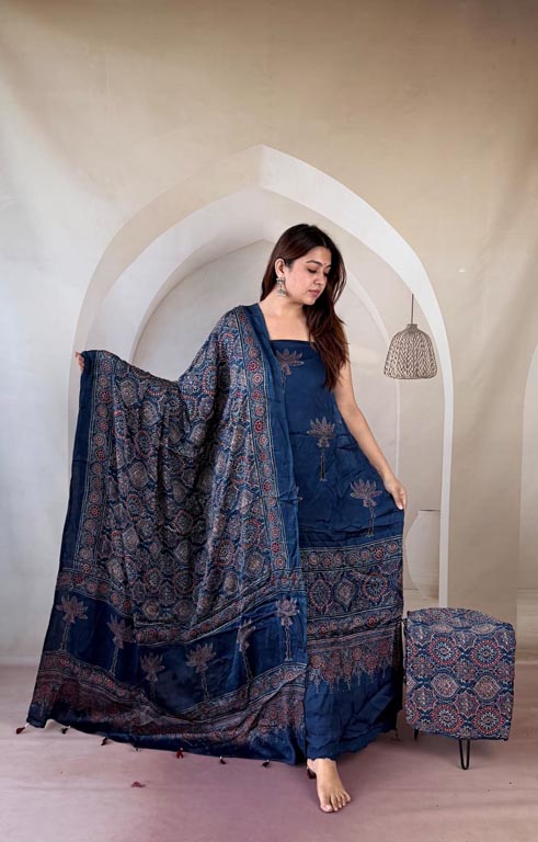 Silk Ajrakh Handblock Print Suit Pieces