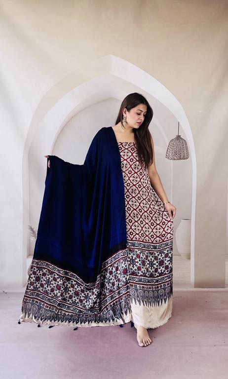 Silk Ajrakh Handblock Print Suit Pieces
