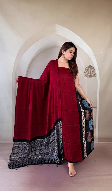 Silk Ajrakh Handblock Print Suit Pieces