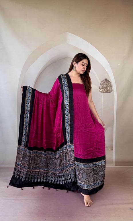 Silk Ajrakh Handblock Print Suit Pieces