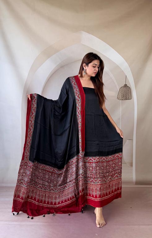 Silk Ajrakh Handblock Print Suit Pieces