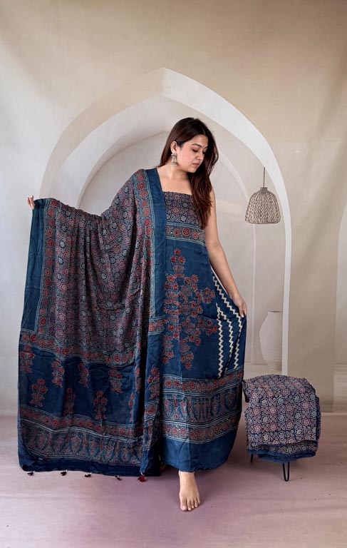 Silk Ajrakh Handblock Print Suit Pieces