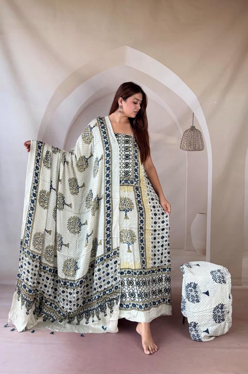 Silk Ajrakh Handblock Print Suit Pieces