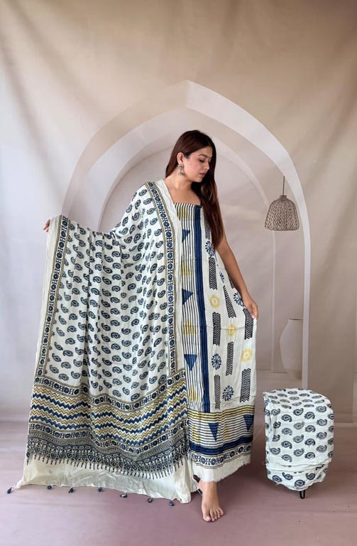 Silk Ajrakh Handblock Print Suit Pieces