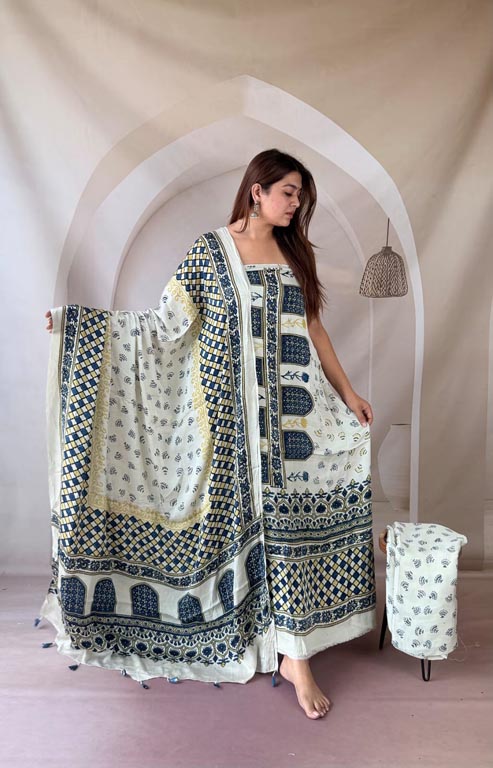 Silk Ajrakh Handblock Print Suit Pieces