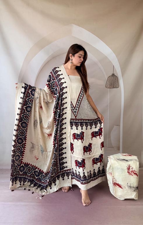 Silk Ajrakh Handblock Print Suit Pieces