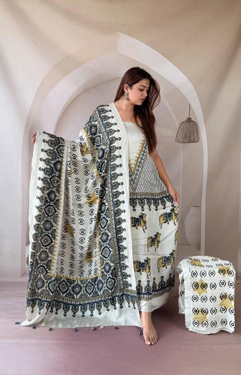 Silk Ajrakh Handblock Print Suit Pieces